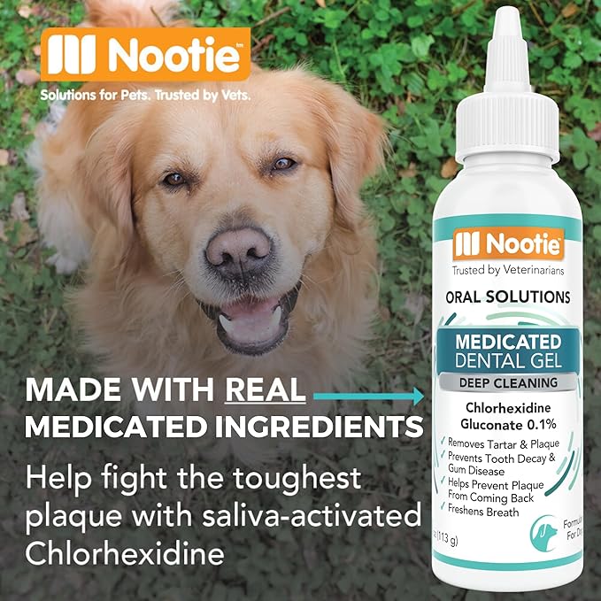 Nootie Medicated Dental Gel for Dogs, Dog Breath Freshener, Cleans Teeth for Dogs - Prevents Plaque and Tartar Dog Oral Care, 4oz