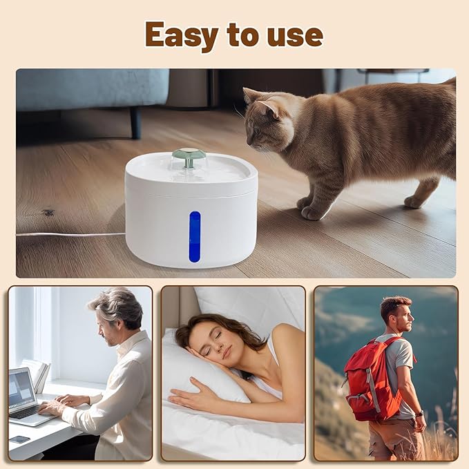 LIFFY Small Pet Water Fountain 2.6L Automatic Water Dispenser for Cats Dogs | Quiet Pump, BPA-Free Plastic, Energy-Saving | Continuous Fresh Flow with Easy-Clean Design & Multi-Layer Filtration