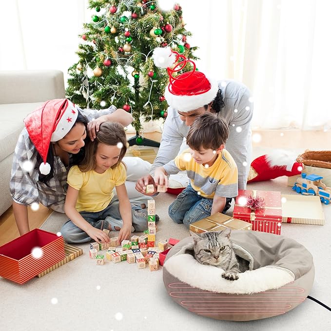 Heated Cat Bed for Indoor Cats and Small Dogs,Automatic Constant Temperature Heating, Anti-Slip Bottom and Machine Washable