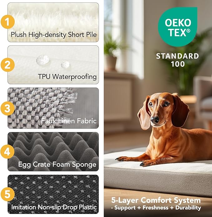 Deconovo Orthopedic Dog Bed for Medium & Large Dogs – Supportive Memory Foam with Washable Cover, Non-Slip Base – Comfort for Senior, Arthritic & Active Pets, White and Khaki Side, 36" Lx27 Wx3 Th