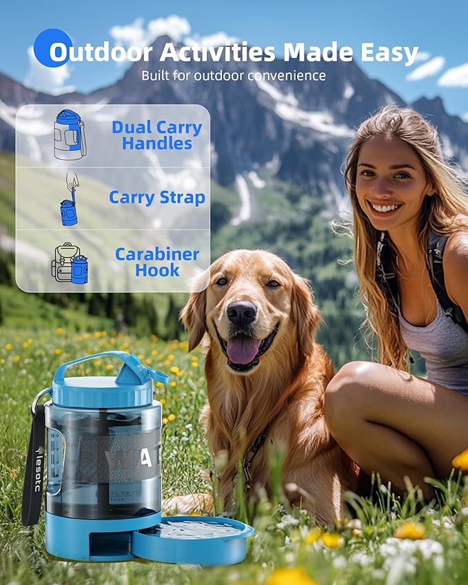 Dog Water Bottle Travel Portable - 77oz Large Travel Water Bowl Dispenser for Dogs Camping Essentials Hiking Beach Road Trip Park Walking On The Go Must Haves, Blue
