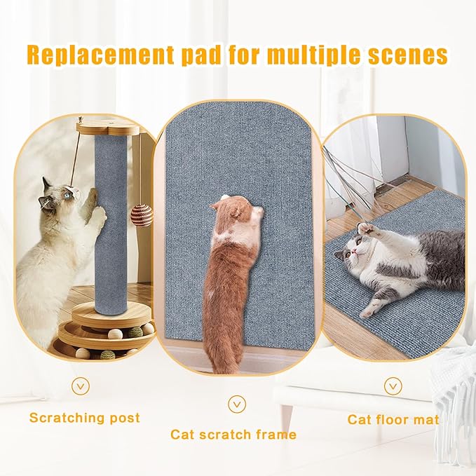 Cat Scratch Mat,118.5"x17.4" Trimmable Self-Adhesive Cat Scratch Furniture Protector, Sticky Cat Scratcher Wall Mat, Covering Cats Tower, Couch Protector from Cats Claws (Light Grey)