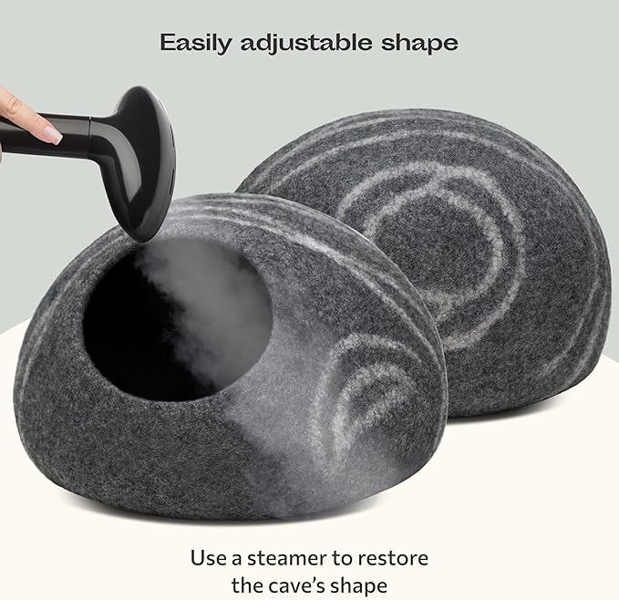 MEOWFIA Cat Cave – Premium Felt Cat Bed for Indoor Cats, Handmade 100% Merino Wool (Dark Shades) (Large, Dark Grey)