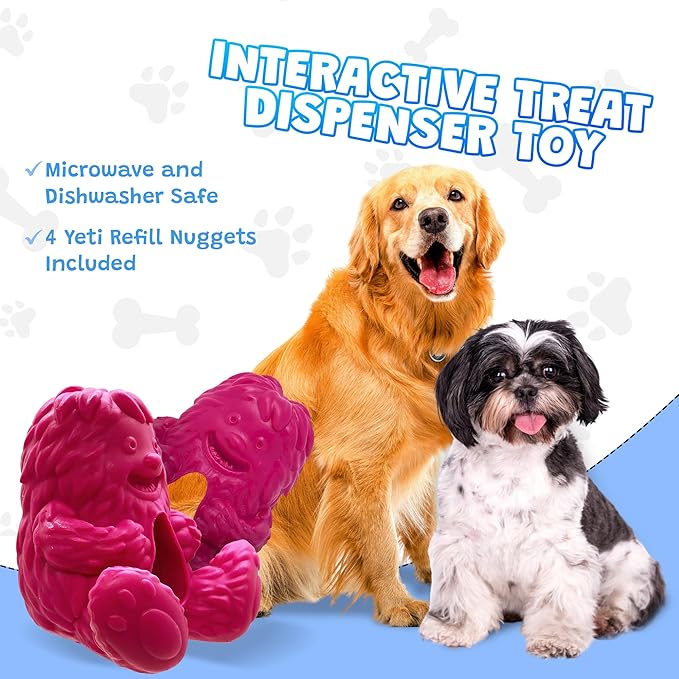 Yeti Puff and Play Dog Toy, Dog Chew Holder, Fun Stimulating Chew Toy for Teething, Behavior Training for Light to Moderate Chewers (Pink - Yeti)