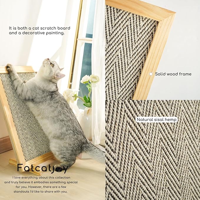Wood Sisal Cat Scratching Pad,Cat Scratching Post,Cat Wall Scratcher,Sisal Cat Scratcher for Indoor Cats Adults,Cat Scratching Bed,Large Frame Scratching Vertical Horizontal