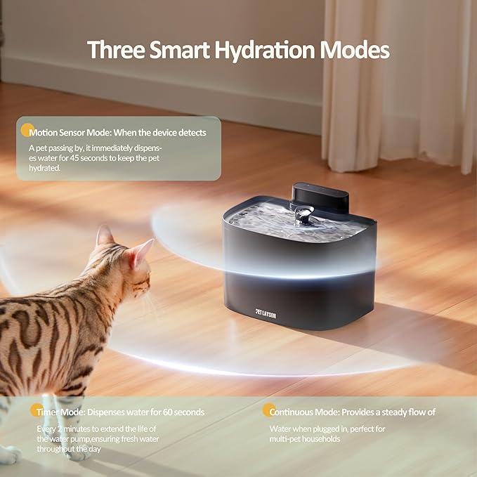 PET LAYSON Pumpless Cat Water Fountain, App Remote Control Smart Cordless Rechargeable Battery Operated, 3.6L/122oz 2.4G Wi-Fi Dog Water Dispenser 2 Filters,2 Nozzles(White, M1 Pro)