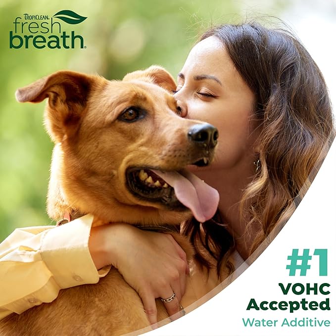 TropiClean Fresh Breath Water Additive for Dogs with Collagen, Skin Health Support for Dogs, Breath Freshener and Teeth Cleaning Solution, 33.8oz.