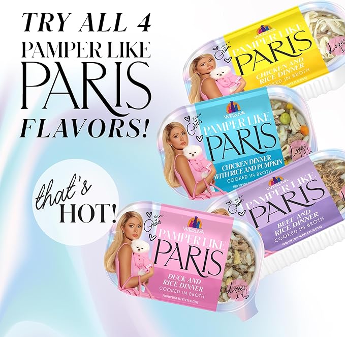 Weruva Paris Hilton Pamper Like Paris Natural Wet Dog Food, Chicken with Rice and Pumpkin, 2.75oz Cup (Pack of 10)