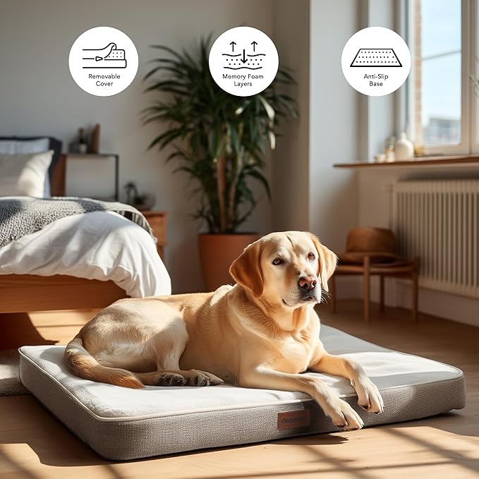 Deconovo Orthopedic Dog Bed for Medium & Large Dogs – Supportive Memory Foam with Washable Cover, Non-Slip Base – Comfort for Senior, Arthritic & Active Pets, White and Khaki Side, 30" Lx20 Wx3 Th