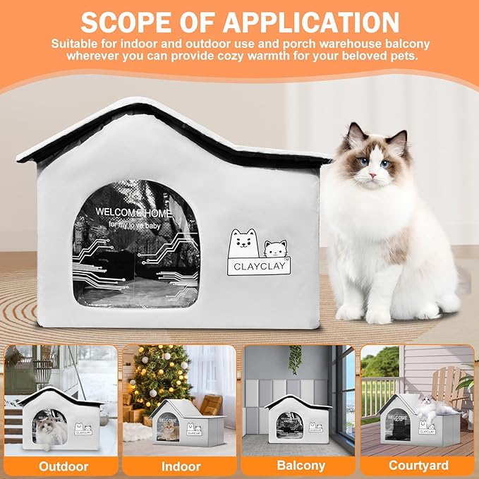 Heated Cat House for Outside Pets in Winter,Winter Shelter for Indoor Outdoor Ferals,Cats & Small Dogs with Heating Pad,Kitty Heated House with Waterproof Suitable for All Seasons(21"D x 15"W x 17"H)
