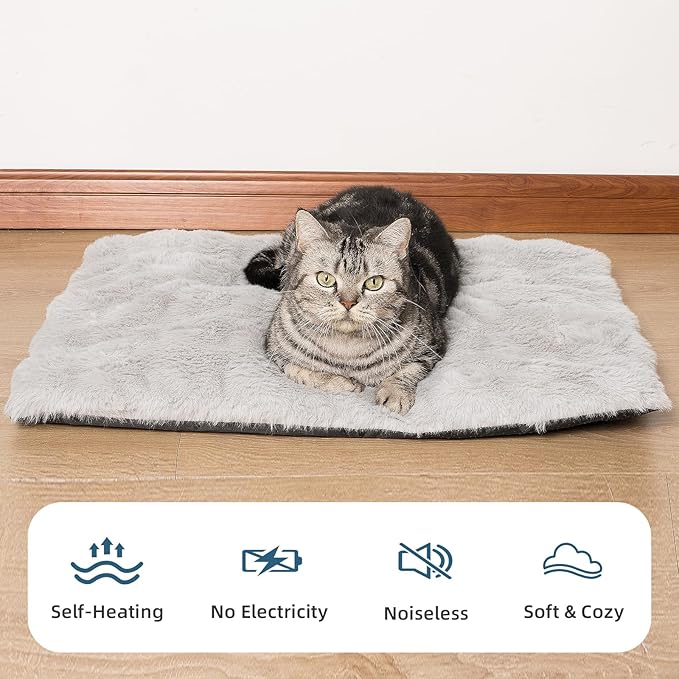 Self Warming Cat Mat Self Heating Cat Bed 30" x 20" Thermal Cat Mat Extra Warm Dog Bed Cat Beds for Indoor and Outdoor Cats Pet Heating Pad for Kittens Small Puppy Pets with Washable Removable Cover