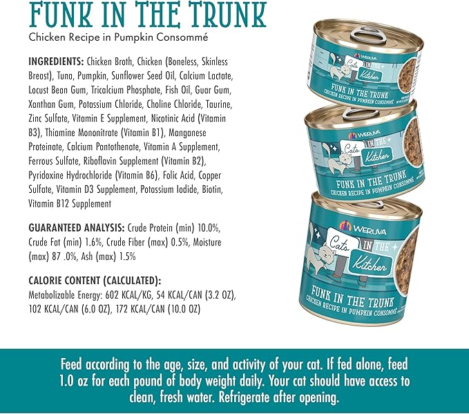 Weruva Cats in The Kitchen, Funk in The Trunk with Chicken in Pumpkin Consomme Cat Food, 6oz Can (Pack of 24)