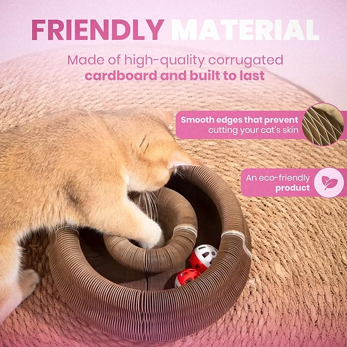 Fin & Jacky Magic Organ Cat Scratcher Board Toy, Upgraded Magnets & Durable High-Density Cardboard for Stability, Eco-Friendly, Kitty Kurlz Round Cat Scratcher, Interactive Indoor Playboard