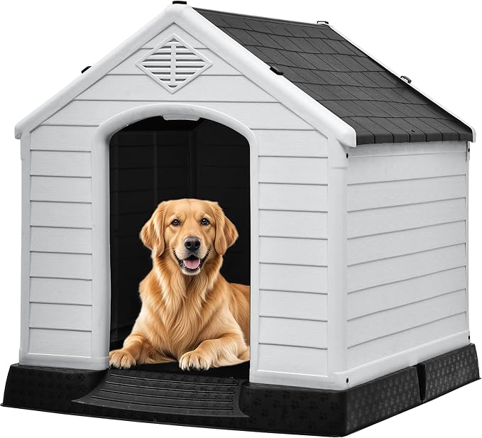 YITAHOME Large Plastic Dog House Outdoor Indoor Doghouse Puppy Shelter Water Resistant Easy Assembly Sturdy Dog Kennel with Air Vents and Elevated Floor