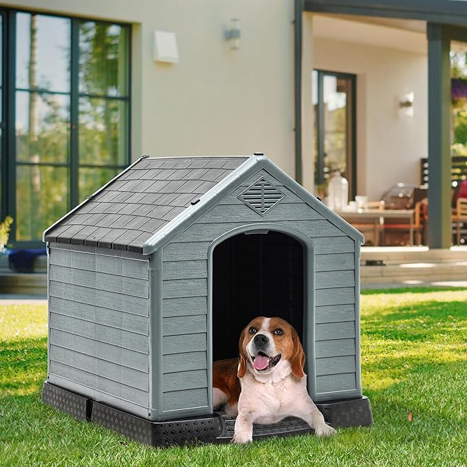 YITAHOME Large Plastic Dog House Outdoor Indoor Doghouse Puppy Shelter Water Resistant Easy Assembly Sturdy Dog Kennel with Air Vents and Elevated Floor