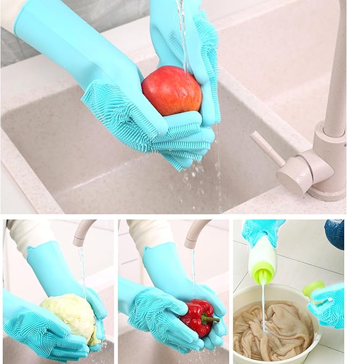 Pet Grooming Gloves,Heat-Resistant Silicone Gloves with High-Density Teeth for Enhanced Massaging and Bathing of Dogs and Cats (Blue, 1 Pair)