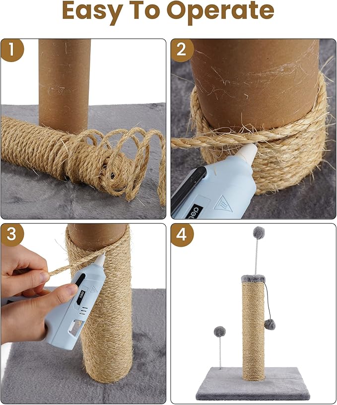 Sisal Rope for Cat Scratcher, Pettom Cat Scratching Post Replacement Natural Hemp Rope Sisal Replacement Rope for Cat Tree 1/4 inch Diameter 33FT