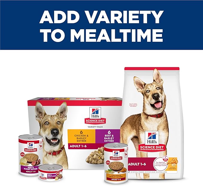 Hill's Science Diet Adult 1-6, Adult 1-6 Premium Nutrition, Wet Dog Food, Beef & Barley Loaf, 13 oz Can, Case of 12