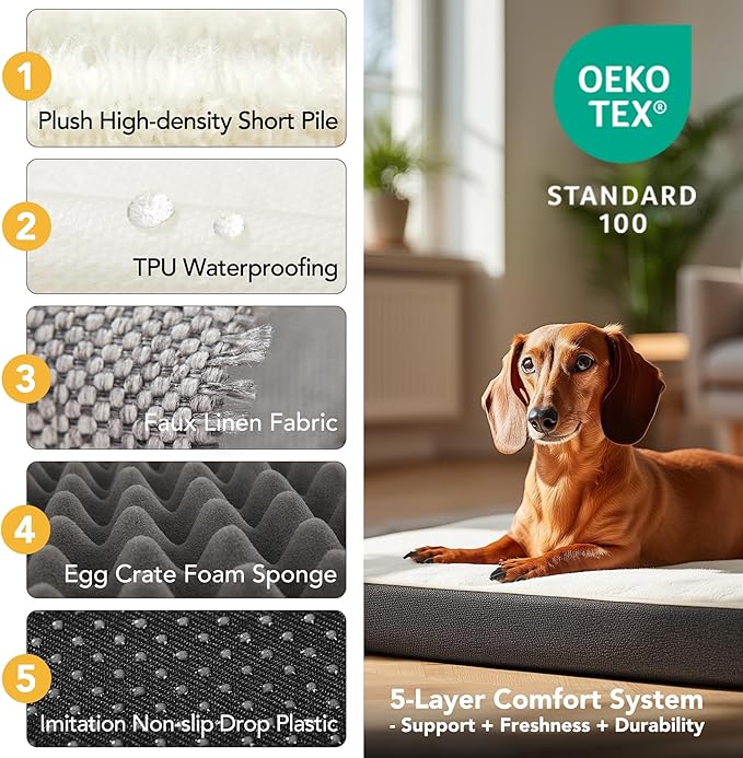 Deconovo Orthopedic Dog Bed for Medium & Large Dogs – Supportive Memory Foam with Washable Cover, Non-Slip Base – Comfort for Senior, Arthritic & Active Pets, White and Grey Side, 44" Lx32 Wx3 Th