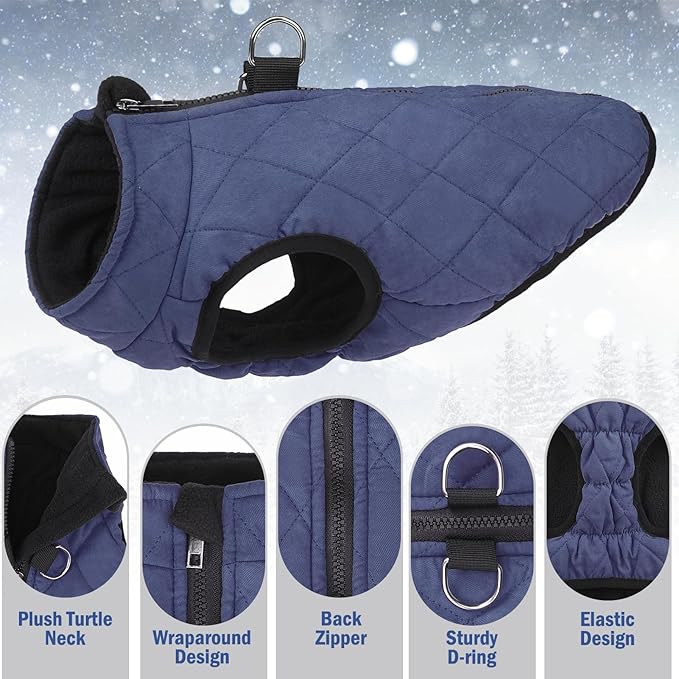 SCENEREAL Winter Dog Vest Coat with Built-in Harness, Warm Puppy Jacket for Small to Medium Dogs, Cold Weather Coat with Zipper, Fleece Puffer Vest Windproof Snow Clothes