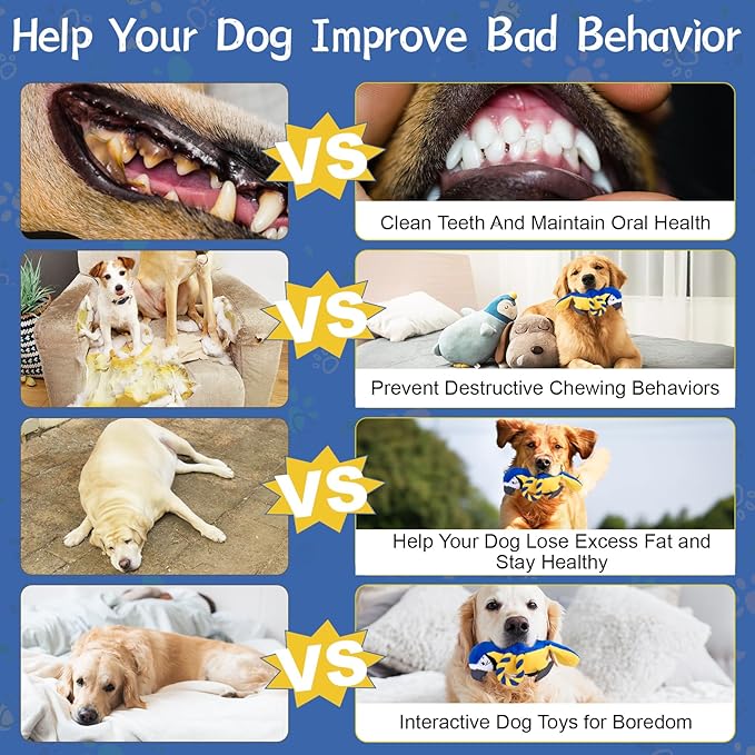 Squeaky Dog and Puppy Toys to Keep Them Busy, Interactive Dog Plush Toy, Crinkle Pet Toy for Tug of War, Rope Toy for Small, Medium, Large Breeds, Stuffed Chewy Toys for Puppy Teething