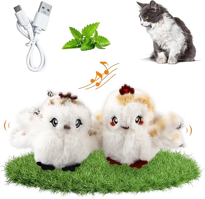 Gigwi Flappy Bird Cat Toy For Indoor Cats, Rechargeable Lifelike Sandpiper Interactive Flapping Bird Cat Toy Tweet, Flapping Wings & Lively Chirping, Catnip Toys For Kitten, Touch Activated (Couple)