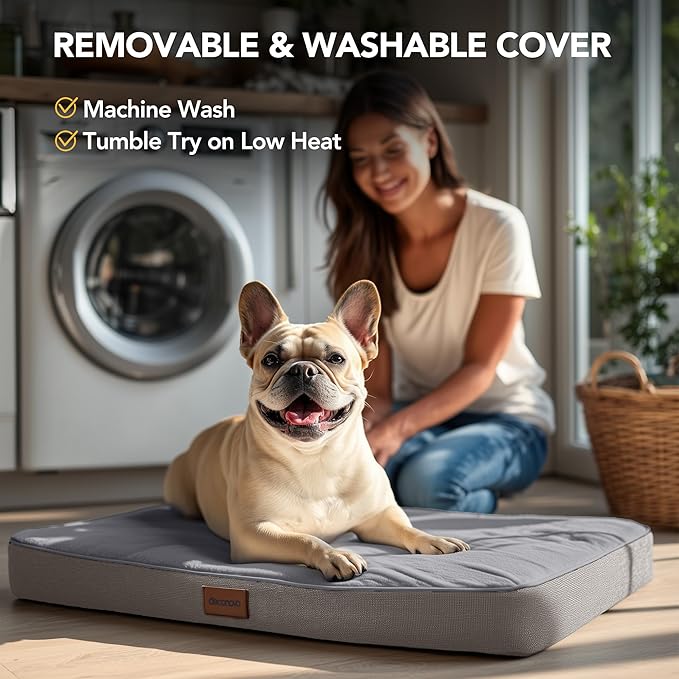 Deconovo Orthopedic Dog Bed for Medium & Large Dogs – Supportive Memory Foam with Washable Cover, Non-Slip Base – Comfort for Senior, Arthritic & Active Pets, Grey, 44" Lx32 Wx3 Th