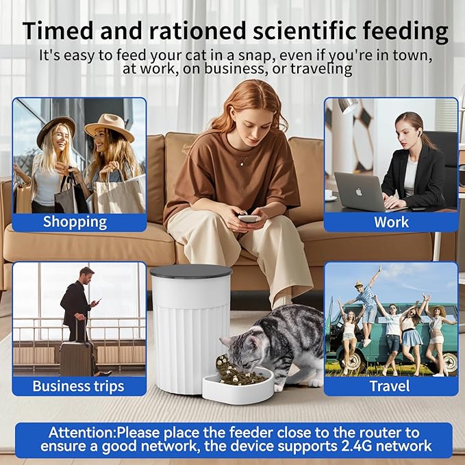 PAPIFEED Automatic Cat Feeder 3L, Timed Cat Feeders for Dry Food, Programmable Feeding Schedule, Automatic Pet Food Dispenser with Dual Power Supply, 1-4 Meals Per Day for Cats and Small Dogs