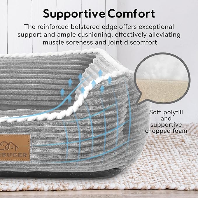 Rectangle Cat Dog Bed for Large Medium Small Pets Indoor Outdoor Machine Washable Sleeping Sofa Non-Slip Bottom Soft Puppy Bed Durable Orthopedic Calming Pet Cuddler (Medium, Grey)