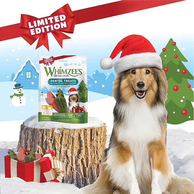 WHIMZEES Wellness Holiday Dog Dental Treats, Natural Chews, for Dogs, Size Medium Stick, (6 Count)