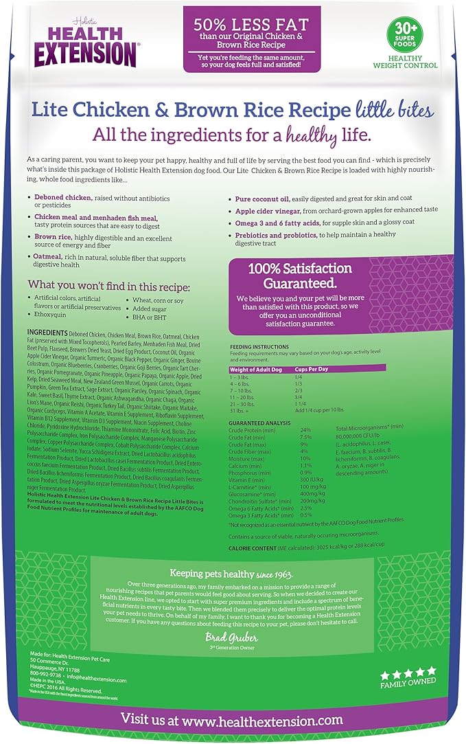 Health Extension Little Bites LITE Dry Dog Food, Chicken & Brown Rice for Small Breeds, Supports Healthy Weight, Digestion, Coat & Joint Health with Probiotics & Superfoods, 4 lb Bag (Pack of 6)