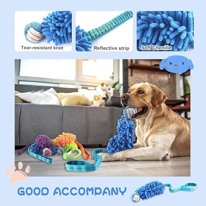 Puppy Toys Squeak Plush With Ropes Knots for Fun and Teeth Cleaning, Tug of War, Chew Toys for Training Small, Large Dogs (Blue, Dog Bite Ball Toy)