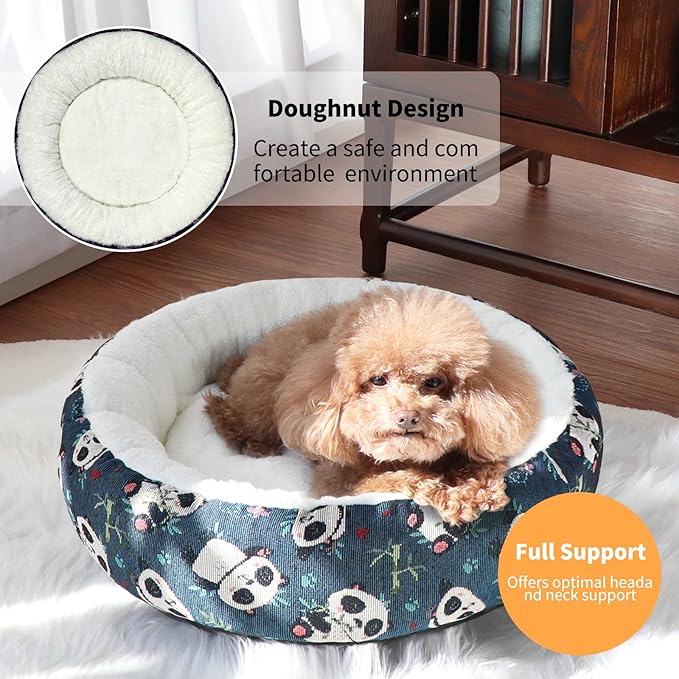 Circular Calming Dog & Cat Bed Anti-Anxiety Plush Dog Bed Washable Pet Bed with Anti Slip Backing Donut Cuddler with Cute Jacquard Patterns for Cat and Small Puppy 20" (X-Small, Beijing Opera)