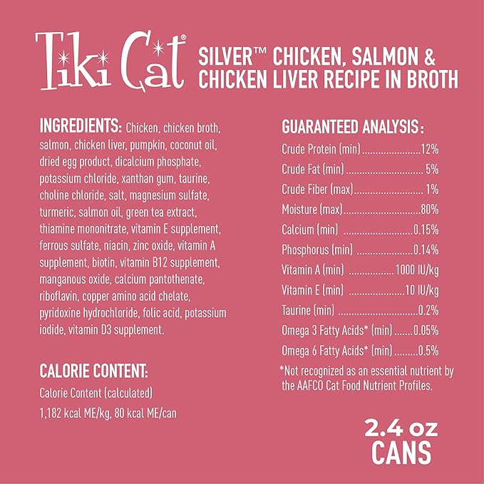 Tiki Cat Silver Comfort Mousse + Shreds, Chicken, Salmon & Chicken Liver Recipe, Immune System Support Formulated for Older Cats Aged 11+, Senior Wet Cat Food, 2.4 oz Cans (Pack of 12)