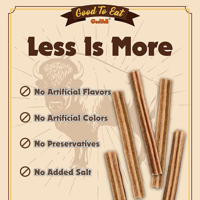 Gootoe Buffalo Dog Treats, Buffalo Bites Stick (Large) 8oz - Natural Low-Fat Chews for Training & Rewards, Limited Ingredient, Perfect for Medium Dogs, Resealable Bag
