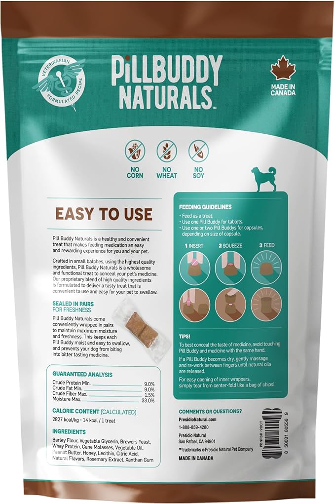 Presidio Pill Buddy Naturals - Honey Recipe Pill Hiding Treats for Dogs - Make A Perfect Pill Concealing Pocket Or Pouch for Any Size Medication - 90 Servings