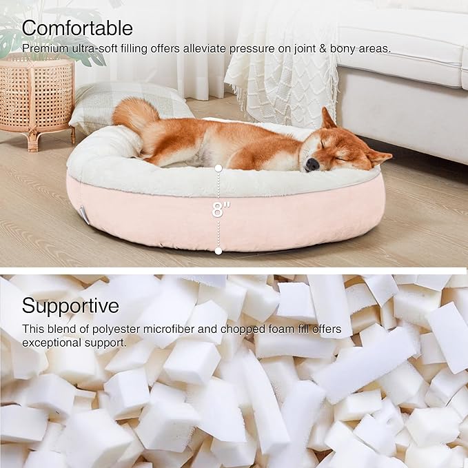 Love's cabin Round Donut Cat and Dog Cushion Bed, 30in Pet Bed for Medium or Large Dogs, Anti-Slip & Water-Resistant Bottom, Soft Durable Fabric Pet beds, Washable Calming Cat & Dog Bed Pink