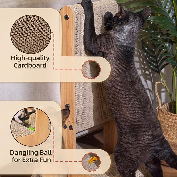 Nekosan T-Shaped Cat Scratcher for Indoor Cats, Double-Sided Furniture Protector, 23.6x16.9x9.6 Inch Large, Cardboard With Ball Toy