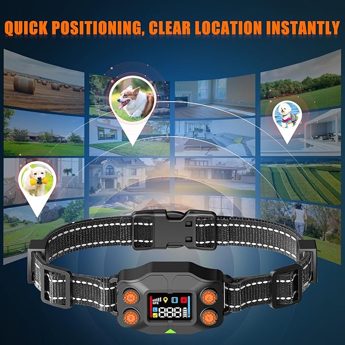 GPS Wireless Dog Fence, GPS Dog Collar Fence System, Adjustable 25-999 Yards Range, IPX7 Waterproof, 5 Training Modes for Medium/Large Dogs Over 15 Lbs