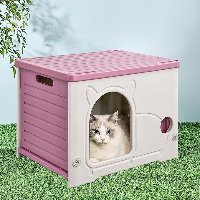 Cat House,Stackable Cat Bed for Pet Cats and Feral Cats Outdoor Indoor Use, Waterproof Cat Shelter with Woven Mat and Cotton Pad for Summer and Winter Use.