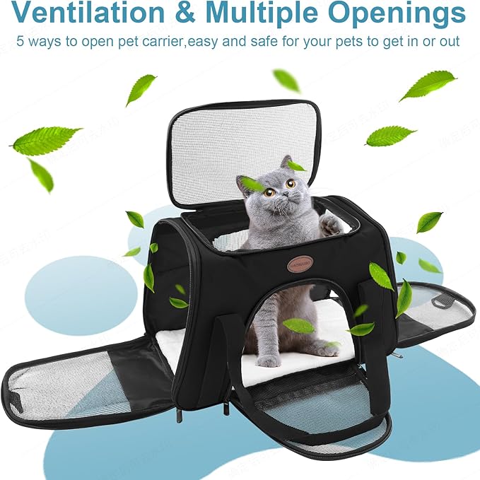 Cat Carrier Dog Carrier Pet Carriers for Medium Small Cats Dogs Puppies up to 15 Lbs,TSA Airline Approved Small Dog Cat Carriers Soft Sided,Collapsible Travel Puppy Carrier (Black, Large)