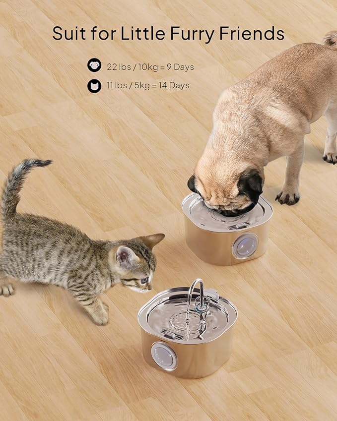 Cat Water Fountain, Pet Water Fountain for Cats/Dogs Indoor, Stainless Steel Cat Drinking Fountains with Water Level Window and 6 Filters + 6 Sponges(3.2L/108oz)