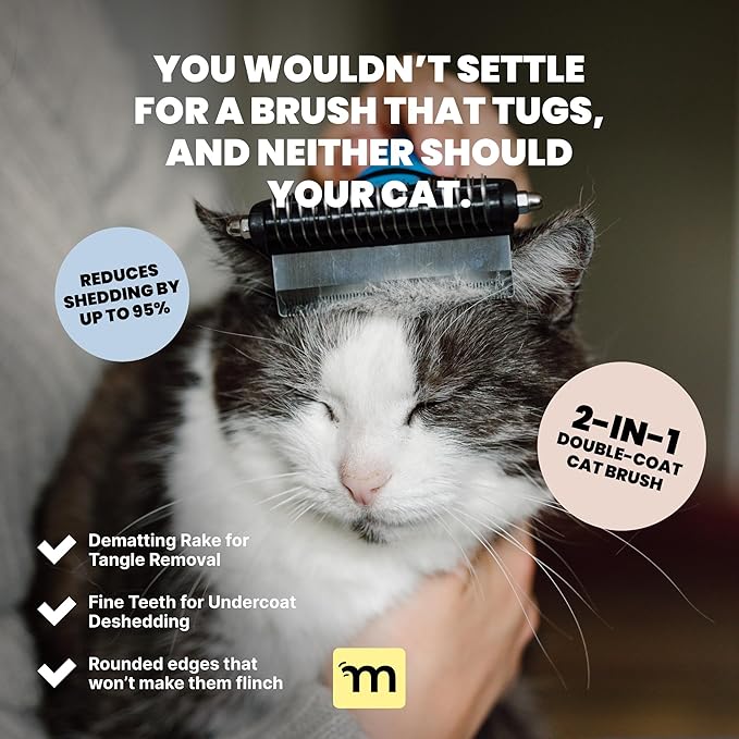 MalsiPree Cat Shedding Brush - 2 in 1 Deshedding Tool & Undercoat Rake for Dense Double-Coats - Dematting Comb - Deshedding Brush for Cats - Pet Hair Removal Tool (Blue) - Dog Grooming Supplies