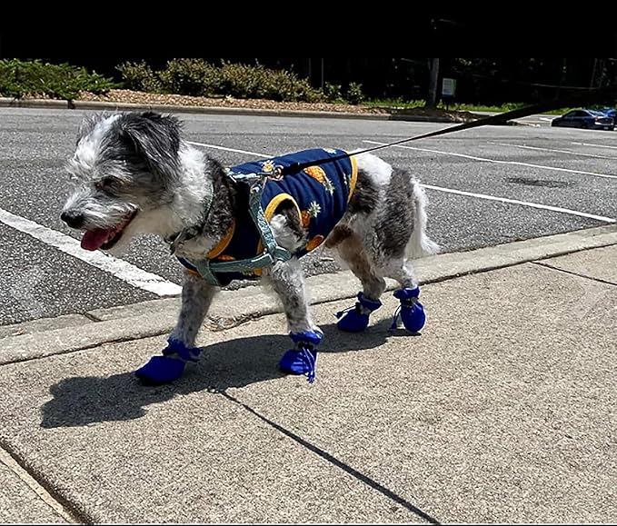 YAODHAOD Dog Shoes for Hot Pavement, Anti-Slip Sole Dog Boots & Paw Protector for Summer, Reflective Straps Dog Booties for Small Medium Dogs, Indoor Use 4PCS (Blue, Size: 4)