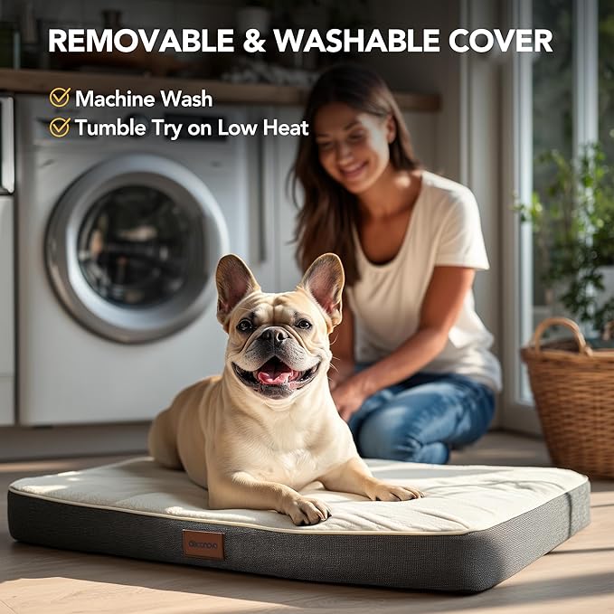 Deconovo Orthopedic Dog Bed for Medium & Large Dogs – Supportive Memory Foam with Washable Cover, Non-Slip Base – Comfort for Senior, Arthritic & Active Pets, White and Grey Side, 44" Lx32 Wx3 Th