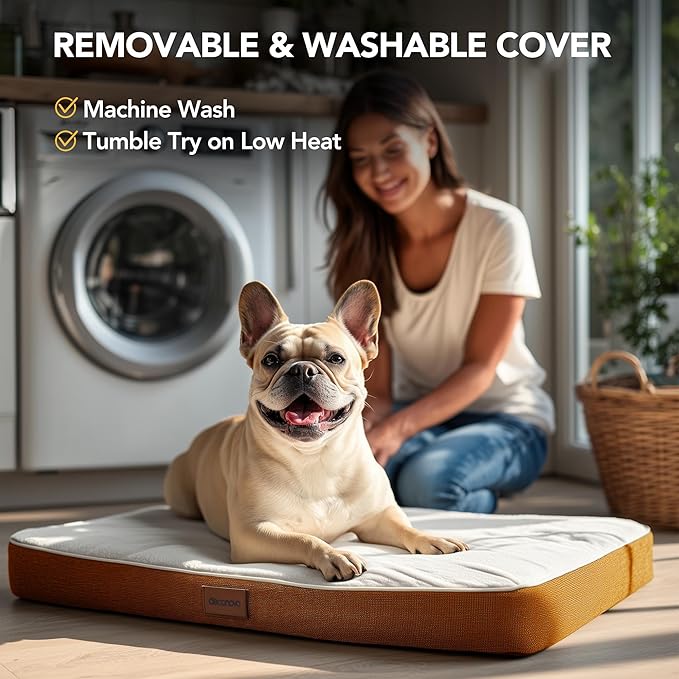 Deconovo Orthopedic Dog Bed for Medium & Large Dogs – Supportive Memory Foam with Washable Cover, Non-Slip Base – Comfort for Senior, Arthritic & Active Pets, White and Orange Side, 44" Lx32 Wx3 Th