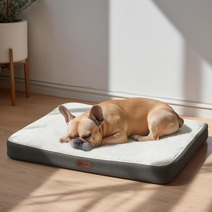 Deconovo Orthopedic Dog Bed for Medium & Large Dogs – Supportive Memory Foam with Washable Cover, Non-Slip Base – Comfort for Senior, Arthritic & Active Pets, White and Grey Side, 44" Lx32 Wx3 Th