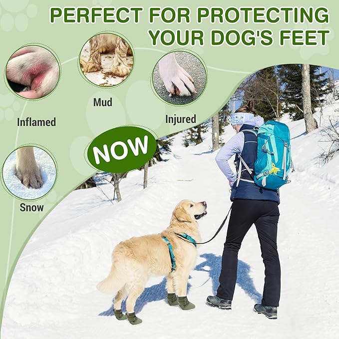 DcOaGt Dog Shoes for Large Dogs, Mesh Breathable Dog Boots & Paw Protectors for Hot Pavement Summer Winter Snow, 360° Anti-Slip Dog Booties for Hiking/Walking,Military Green 4PCS(Size 6)