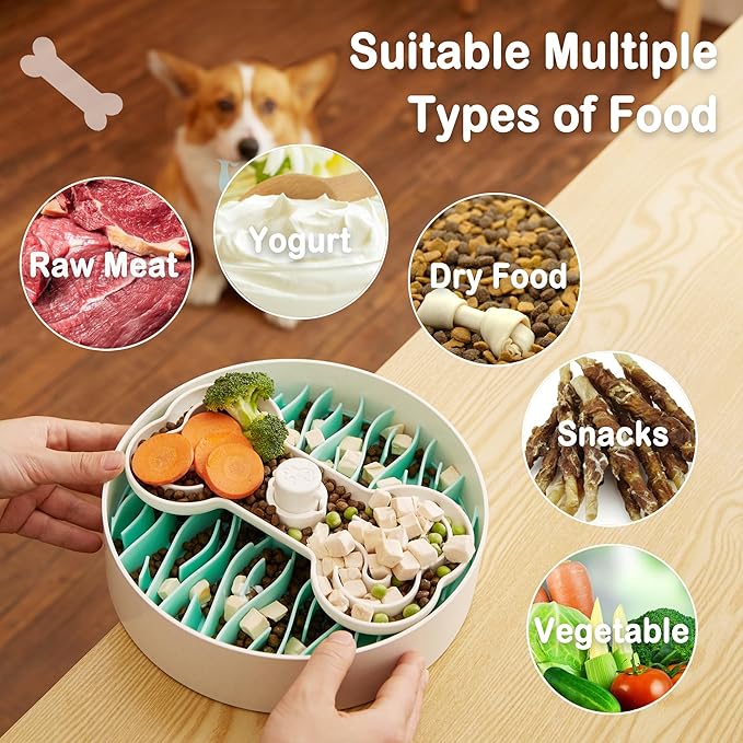 Suhaco 4 in 1 Puzzle Feeder Dog Bowls Slow Feeder Dog Bowls Large Slow Feeding Bowl for Dogs, Dog Puzzle Game Slow Feeder for Dry and Wet Food Dog Food Bowl for Large Dogs, 9.8IN (Green)