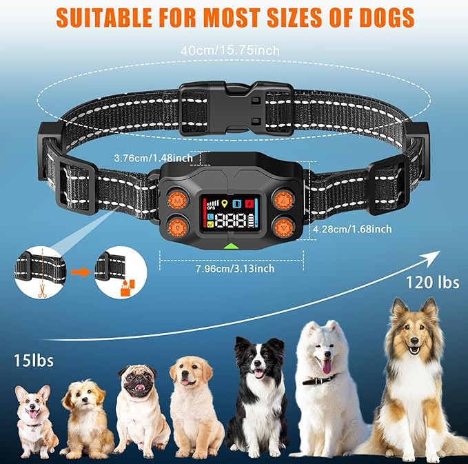 GPS Wireless Dog Fence, GPS Dog Collar Fence System, Adjustable 25-999 Yards Range, IPX7 Waterproof, 5 Training Modes for Medium/Large Dogs Over 15 Lbs